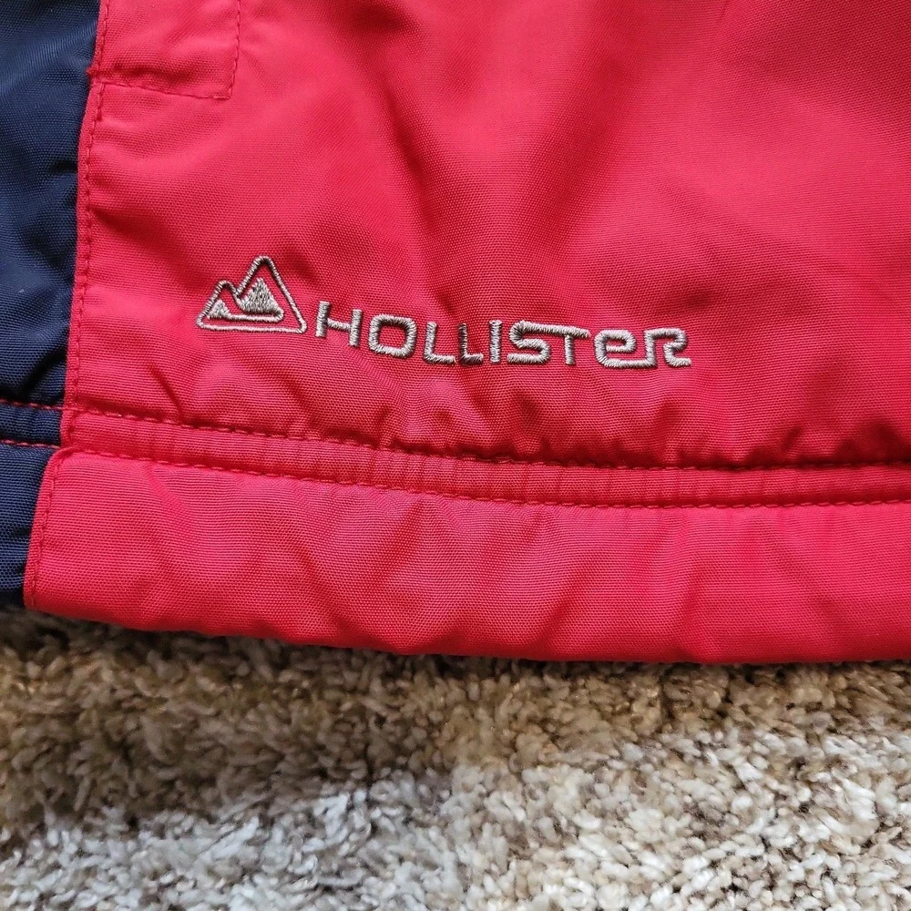 VINTAGE Hollister Ski Style Jacket Mens L Red Navy Fleece‎ Lined Full Zip Y2K